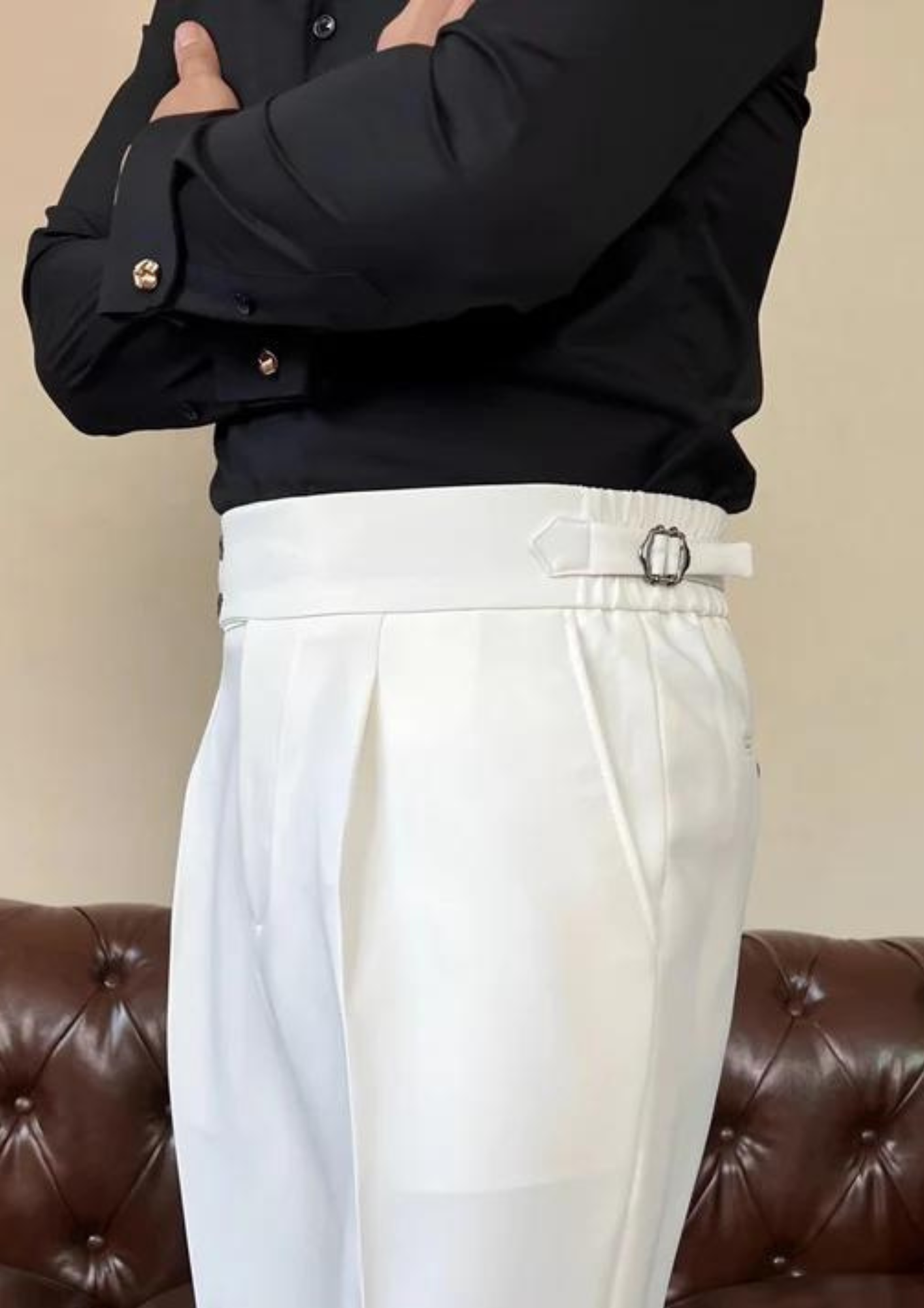 White side tab elastic trousers